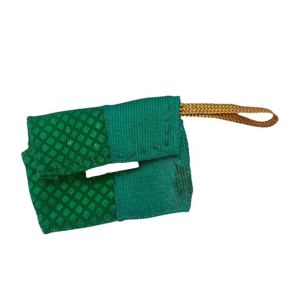 Vintage Barbie Purse Green Metallic Clutch/ Wristlet Gold Tone Strap 80's - Picture 1 of 7